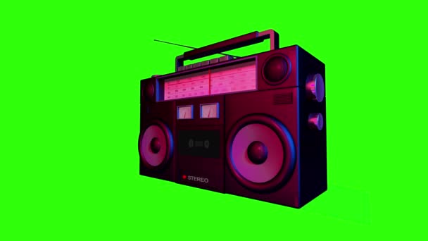 Radyo titreşimli hoparlörlerin gerçekçi bir taklidi ve yeşil ekran arka planında izole edilmiş bir şekilde kaset animasyonu, yan görüntü görüntüsü oynatılıyor.. - Video, Çekim