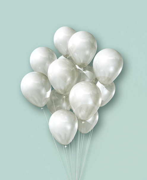 Grupo de balões de ar branco sobre um fundo verde claro. Renderização da ilustração 3D - Foto, Imagem