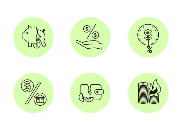 Finanzas. Vector ilustración conjunto de iconos de bancarrota, crédito - Vector, Imagen