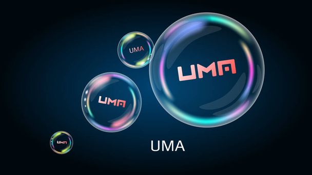 Symbol symbolu UMA v mýdlové bublině, mince DeFi projekt decentralizované finance. Finanční pyramida brzy praskne a zničí se. Vektor EPS10. - Vektor, obrázek