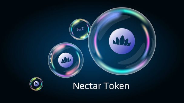 Nectar NEC token symbol v mýdlové bublině, mince DeFi projekt decentralizované finance. Finanční pyramida brzy praskne a zničí se. Vektor EPS10. - Vektor, obrázek