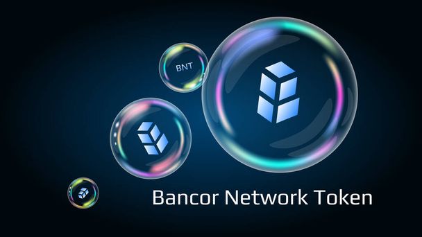 Bancor Network Token BNT symbol v mýdlové bublině, mince DeFi projekt decentralizované finance. Finanční pyramida brzy praskne a zničí se. Vektor EPS10. - Vektor, obrázek