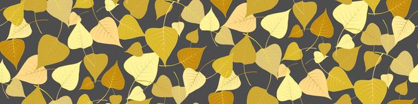 Naadloos patroon helder gedroogde berk herfst gebladerte geïsoleerd op donker. Grafisch ontwerp herfst symbool. Monochroom geel droog herfst berken bladeren. Herfst bladeren seizoensgebonden achtergrond. Vectorillustratie - Vector, afbeelding