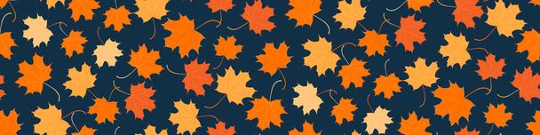 Bezešvé vzor jasně sušené javorové podzimní listí izolované na tmavé. Grafický design podzimní symbol. Červeně oranžově žluté suché podzimní listy. Podzimní listoví sezónní pozadí. Vektorová ilustrace - Vektor, obrázek