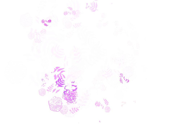 Світло-фіолетовий, рожевий векторний абстрактний фон з листям. Скетчі каракулі з листям на розмитому тлі. Новий дизайн для вашого бізнесу
. - Вектор, зображення