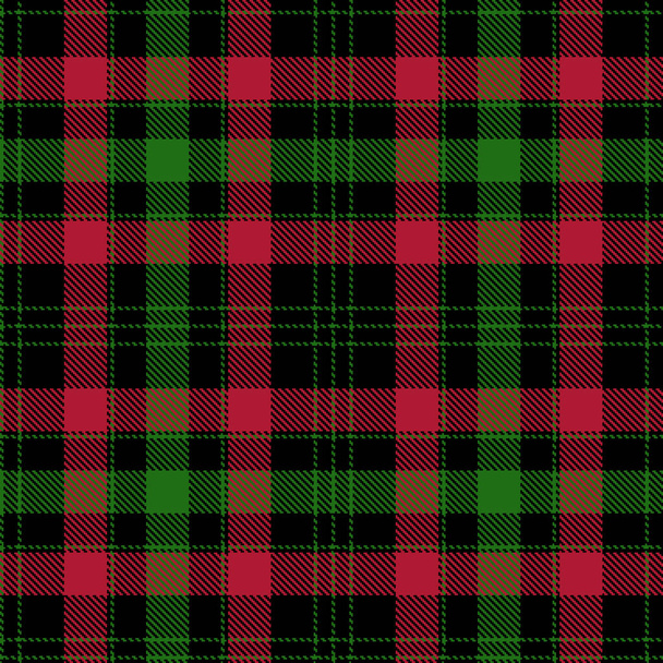 チェックされた再生ベクトルイラスト。タータンの布パターン。スコットランド風のシームレスな背景。クリスマスのデザインに最適。壁紙、織物、装飾、包装のために。赤、緑、黒 - ベクター画像