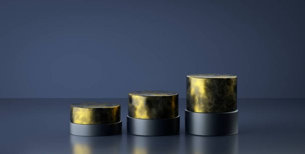Rendering 3D marmo di lusso con geometria del podio oro. Podio vuoto astratto di forma geometrica - Foto, immagini