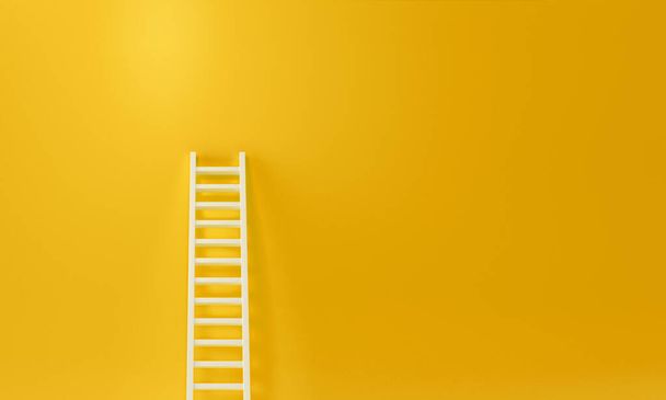Step ladder on a yellow wall on studio background, Up and down the stairs. Growth, future, development concept. 3D Rendering - Photo, Image