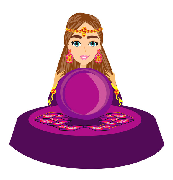 Fortune Teller Woman reads the future from the crystal ball - Вектор,изображение
