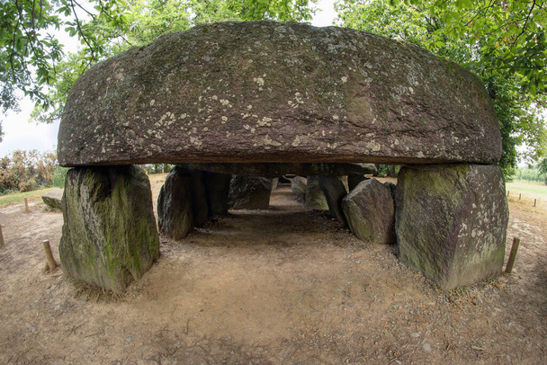 Dolmen La Roche-aux-Fees or The Fairies' Rock is a Neolithic passage grave - dolmen - located in the commune of Esse, in the French department of Ille-et-Vilaine in Brittany - Photo, Image