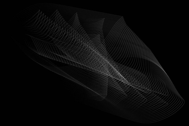 Αφηρημένο διανυσματικό υπόβαθρο από λεπτές λευκές κυματιστές γραμμές σε μαύρο. - Διάνυσμα, εικόνα