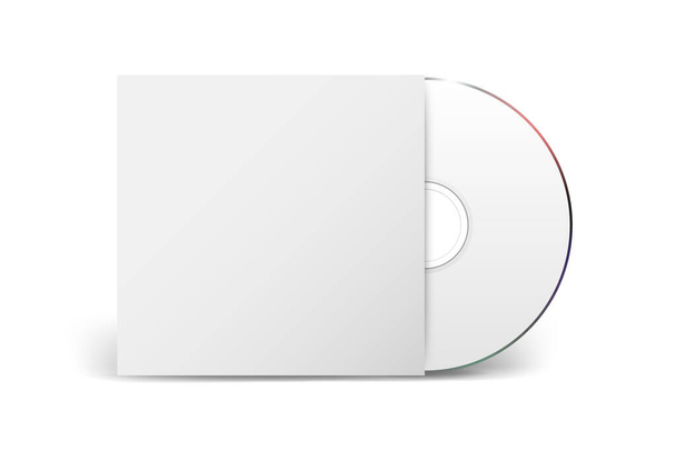 Vector 3d Realistic CD, DVD with Paper Cover Box Closeup Isolated on White Background. Design Template for Mockup. CD Packaging Copy Space. Front View - Vecteur, image