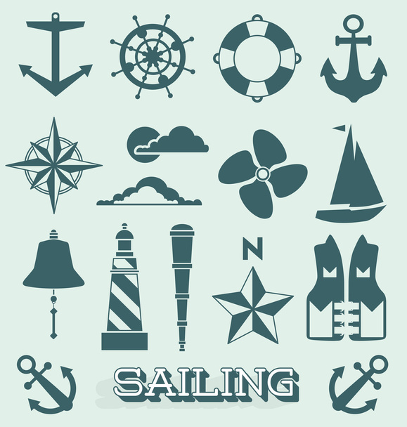 wektor zestaw: żeglarstwo ikony i symbole - Wektor, obraz