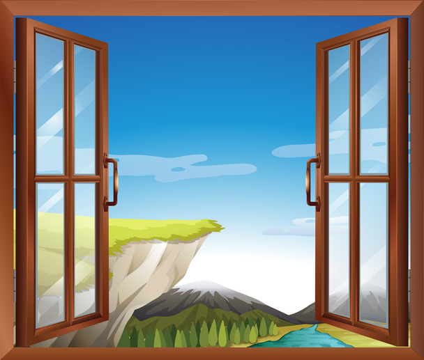 Una finestra con vista sulla scogliera al fiume
 - Vettoriali, immagini