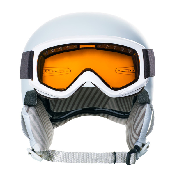 Helmet and goggles isolated on a white background - Фото, изображение