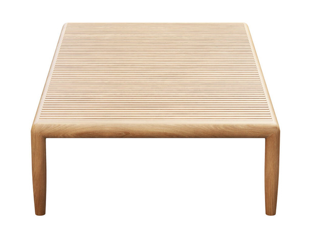 Modern outdoor wooden coffee table on white background. Modern wooden legs table. 3d render - Photo, Image