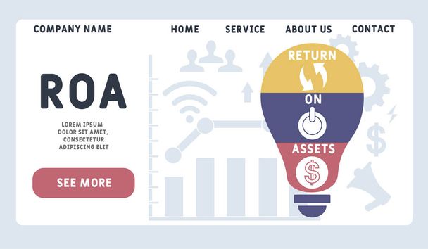 Vector Website-Design-Vorlage. ROA - Return on Assets Akronym, Geschäftskonzept. Illustration für Website-Banner, Marketing-Materialien, Geschäftspräsentation, Online-Werbung.  - Vektor, Bild