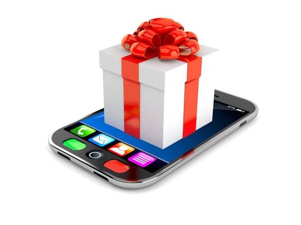 Caja de regalo en smartphone - Foto, Imagen