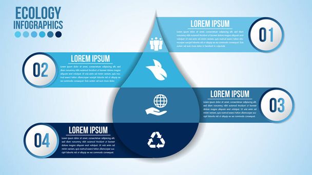 Infographic eco water blue design elements process 4 steps or options parts with drop of water. Ecology organic nature vector business template for presentation. - Vektor, Bild