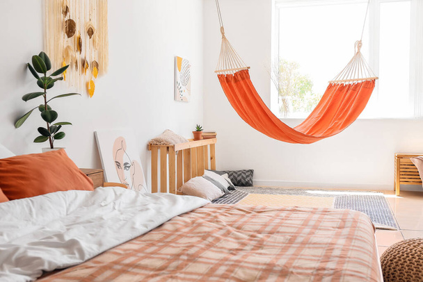 Interior of living bedroom with stylish hammock - Photo, Image