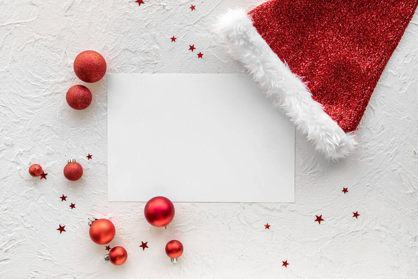 Beautiful Christmas decorations with empty card on white background - Valokuva, kuva