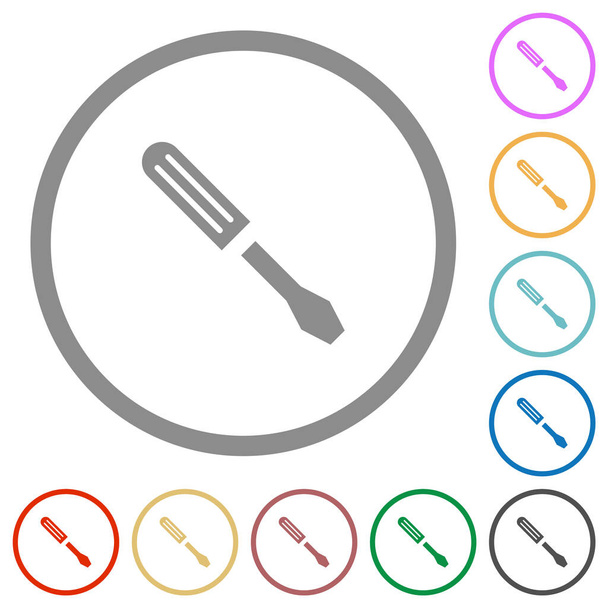 Single screwdriver flat color icons in round outlines on white background - Vector, Image