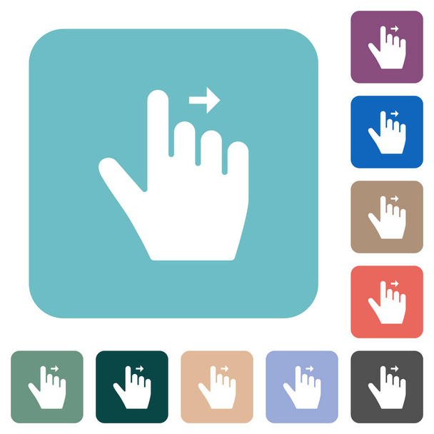 Diestro movimiento derecho gesto blanco iconos planos en el color redondeado fondos cuadrados - Vector, imagen