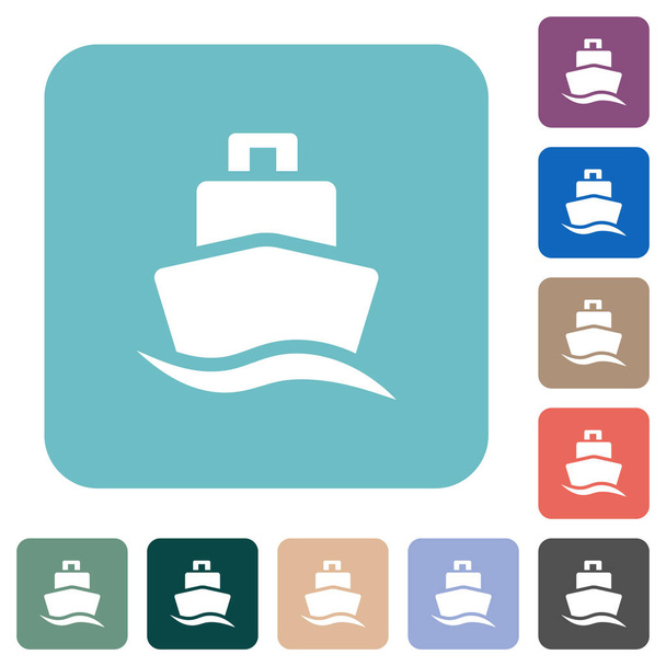 Ícones planos brancos do navio de cruzeiro na cor arredondada fundos quadrados - Vetor, Imagem
