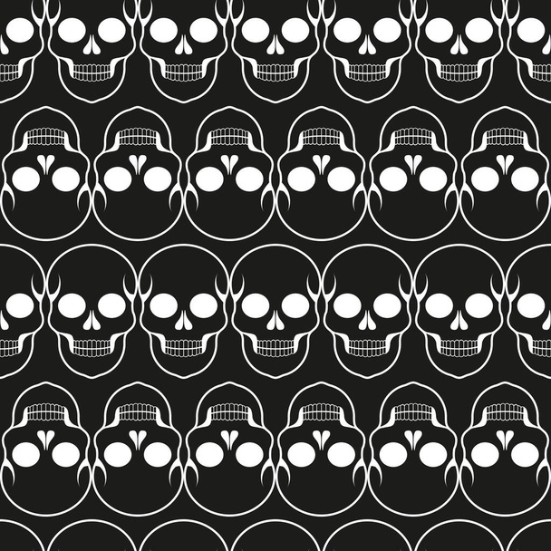 Vector sin costura patrón blanco y negro con cráneos. Impresión de Halloween; El día de los Muertos - Vector, Imagen