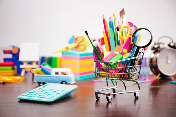 School supplies. Set of colorful school accessories isolated on the white background.  - Foto, imagen