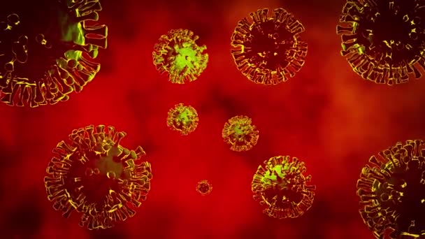 coronavirus covid19 fondo bacterias pandemia verde sobre rojo púrpura oscuro fondo de bacterias verdosas retroiluminación - Imágenes, Vídeo