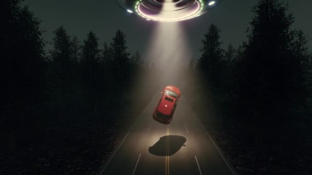 НЛО красный автомобиль сельской пейзаж ночь - Кадры, видео