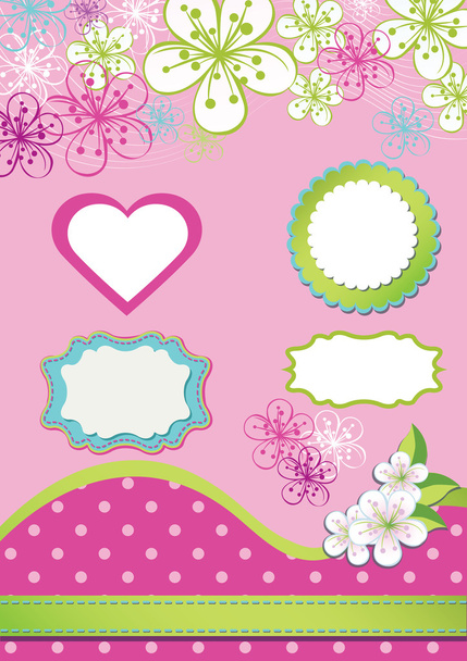 Spring Design element for template.Spring flowers,polka dot,labe - Vetor, Imagem