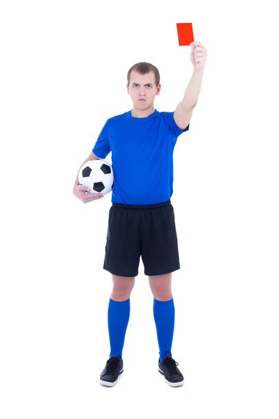 árbitro de fútbol muestra tarjeta roja aislado en blanco - Foto, imagen