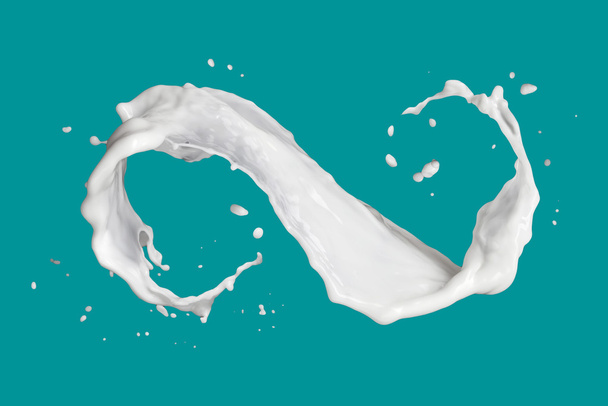 infinity symbol of milk splash isolated on black - Foto, Bild
