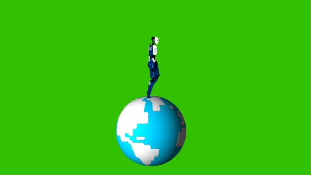 Robot caminando por el globo. Vídeo de tecnología conceptual, Imágenes de pantalla verde 4K, Animación, Tecnología - Metraje, vídeo