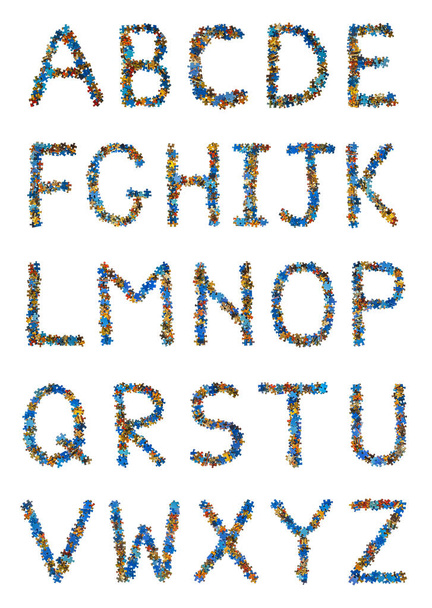 Alphabet made of puzzle pieces - education concept - isolated on white background - Valokuva, kuva