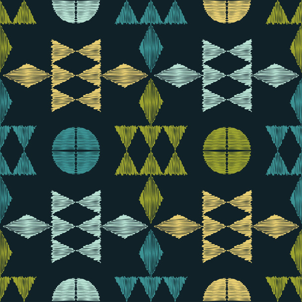 Aztec elements. Seamless pattern. Design with manual hatching. Textile. Ethnic boho ornament. Vector illustration for web design or print. - Вектор,изображение