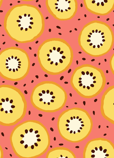 Golden Kiwi sliced fruit seamless pattern - Vector, Image