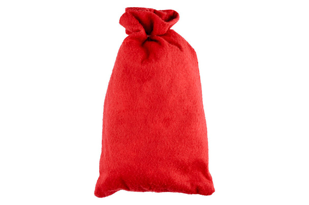 sac de Noël en tissu rouge sur fond isolé. Photo de haute qualité - Photo, image