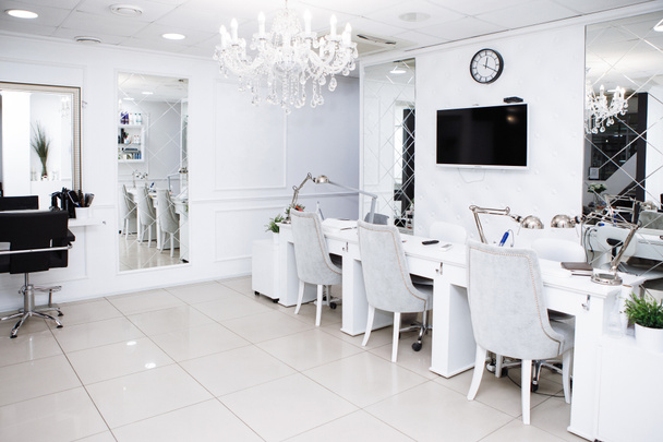 Beauty Salon Interior. Black and white gamma. Workplace of the master of manicure. - Photo, Image