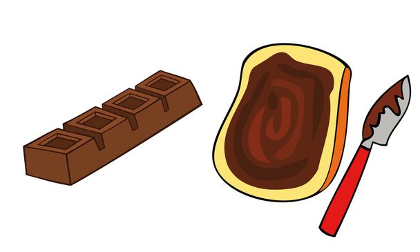 Toast bread slice with chocolate spread. - Vector, Image