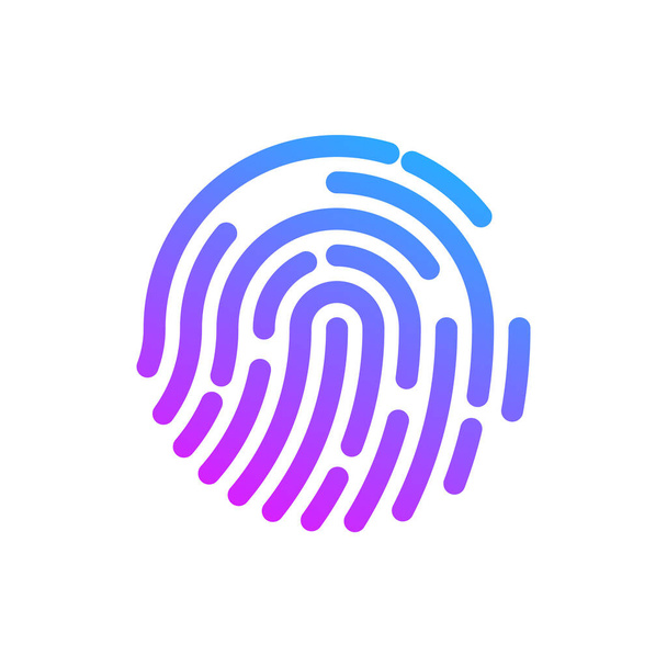 Colorful fingerprint. ID app icon. Fingerprint identification system. Authentication security. Biometrics sensors. Fingerprint scanner logo, sign,symbol. Forensic. Vector illustration, flat, clip art - Vector, Image