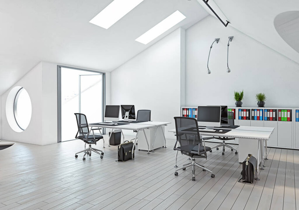Modern tetőtéri irodai belső tér. 3D tetemeltakarítási koncepció - Fotó, kép