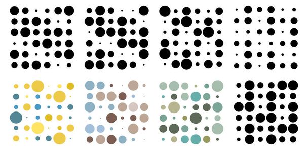 6x6 circles dots variation design. Dotted speckles, freckles. Circles grid and mesh. Vector illustration - Vetor, Imagem