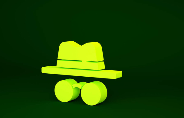 Keltainen Incognito tila kuvake eristetty vihreällä taustalla. Minimalismin käsite. 3d kuva 3D renderöinti. - Valokuva, kuva