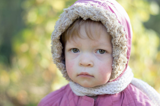 Malé dítě v teplém saku se smutným výrazem. - Fotografie, Obrázek
