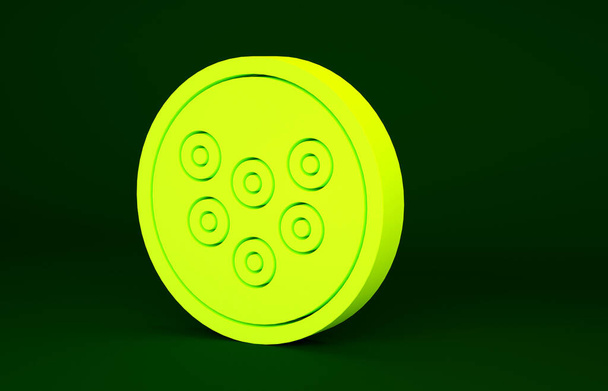 Caviar amarillo en un icono de placa aislado sobre fondo verde. Concepto minimalista. 3D ilustración 3D render. - Foto, Imagen