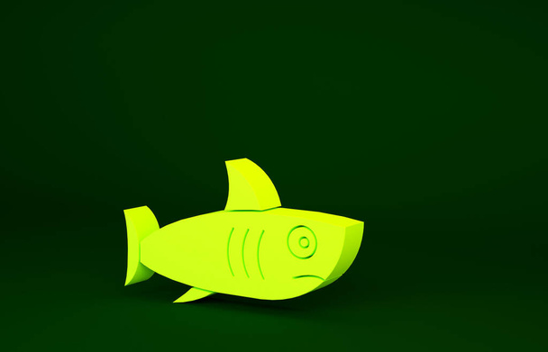 Ikona żółtego rekina odizolowana na zielonym tle. Koncepcja minimalizmu. Ilustracja 3D 3D renderowania. - Zdjęcie, obraz
