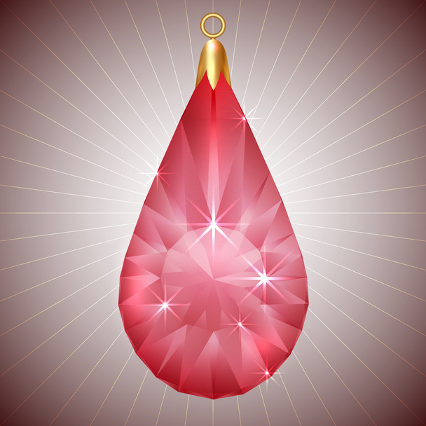 Vetor pingente de diamante vermelho precioso com ajuste de ouro
 - Vetor, Imagem